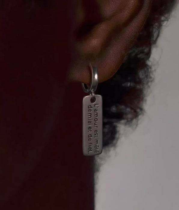 Pure silver earrings with French inscriptions silver jewelry couple accessories hip-hop cool silver ear buckles - MOWTE