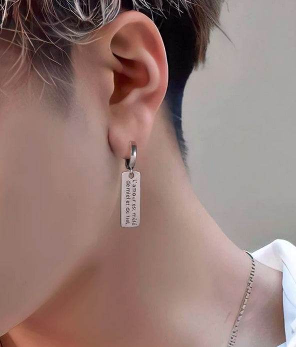 Pure silver earrings with French inscriptions silver jewelry couple accessories hip-hop cool silver ear buckles - MOWTE