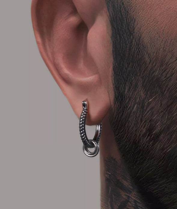 Pure silver earrings with personality Magi retro hip-hop silver jewelry trendy and cool style - MOWTE