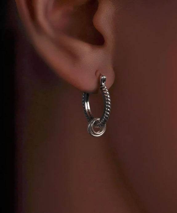 Pure silver earrings with personality Magi retro hip-hop silver jewelry trendy and cool style - MOWTE