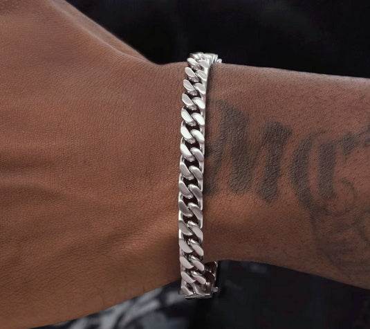 Silver Cuban chain bracelet for men and women hip-hop couples - MOWTE