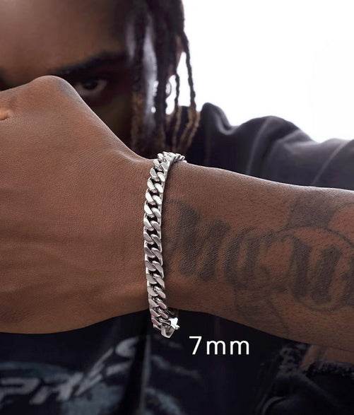 Silver Cuban chain bracelet for men and women hip-hop couples - MOWTE