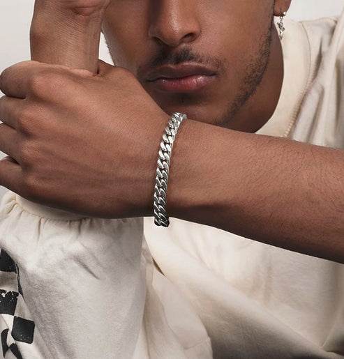 Silver Cuban chain bracelet for men and women hip-hop couples - MOWTE