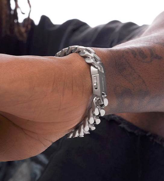 Silver Cuban chain bracelet for men and women hip-hop couples - MOWTE