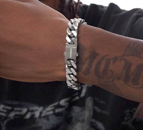 Silver Cuban chain bracelet for men and women hip-hop couples - MOWTE