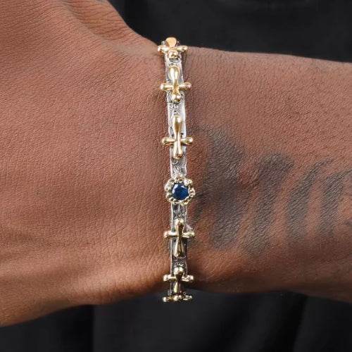 Retro cross bracelet S925 sterling silver bangle men and women hip-hop personality bracelet opening adjustable - MOWTE