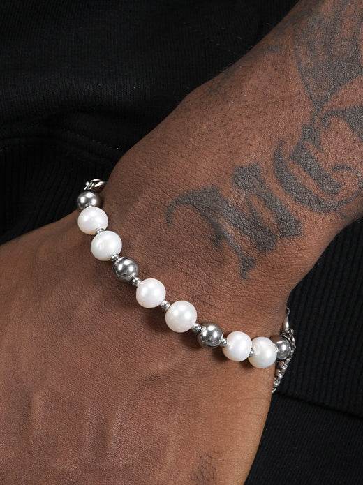 Original natural pearl splicing double layer stacking bracelet for men and women hip hop personality - MOWTE
