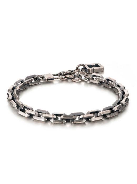 Sterling silver vintage distressed octagonal link bracelet unisex dark pioneer style silver jewelry - MOWTE