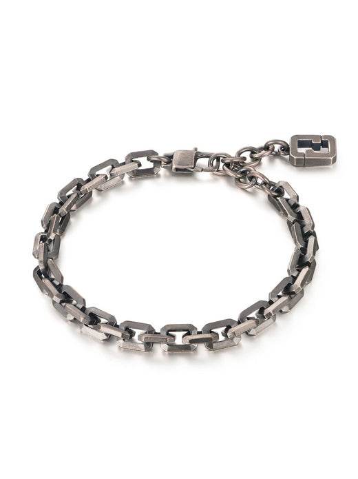 Sterling silver vintage distressed octagonal link bracelet unisex dark pioneer style silver jewelry - MOWTE