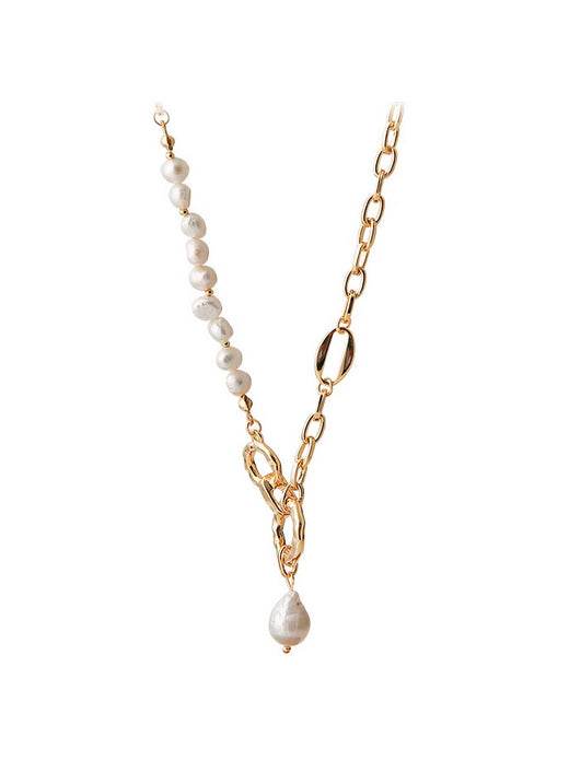 Shaped freshwater pearl ring splicing light luxury metal pearl necklace - MOWTE