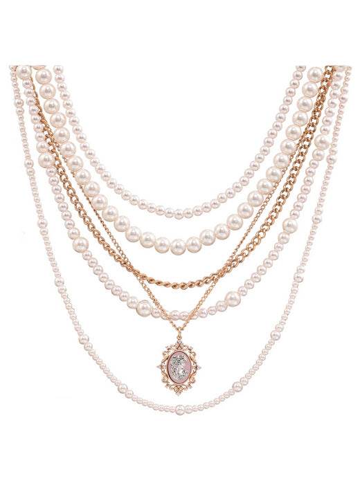 Pearl necklace women's multi-layer layered strap necklace - MOWTE