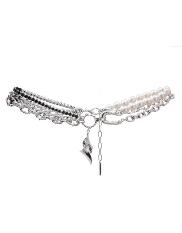 Original multifunctional design geometric splicing asymmetrical pearl necklace + waist chain - MOWTE