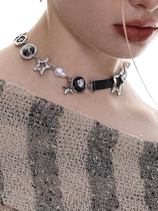 Vintage star leather necklace high-grade clavicle chain - MOWTE