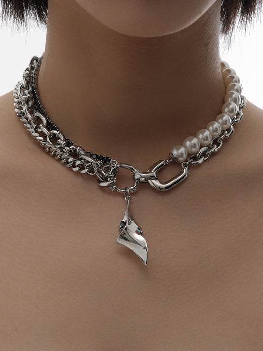 Original multifunctional design geometric splicing asymmetrical pearl necklace + waist chain - MOWTE