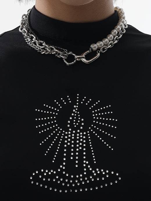 Original multifunctional design geometric splicing asymmetrical pearl necklace + waist chain - MOWTE