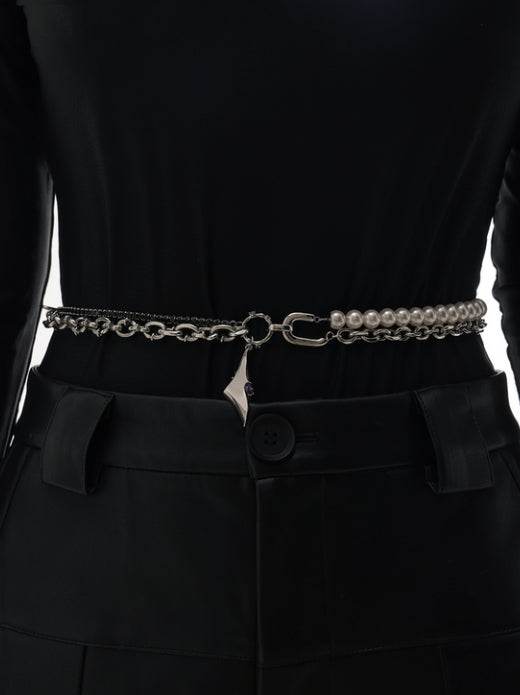 Original multifunctional design geometric splicing asymmetrical pearl necklace + waist chain - MOWTE