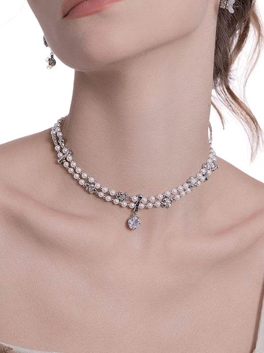 Secret Garden Pearl Bead Necklace Double layer Neck Chain - MOWTE