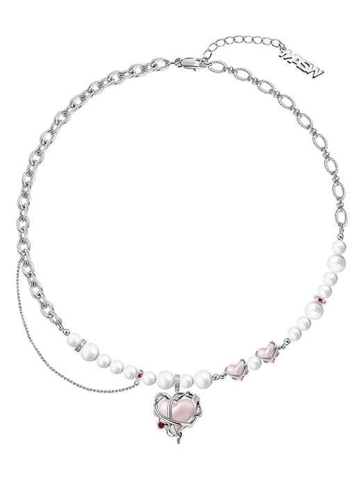 Pink heart-shaped bead necklace luxury women's couple high-end necklace - MOWTE