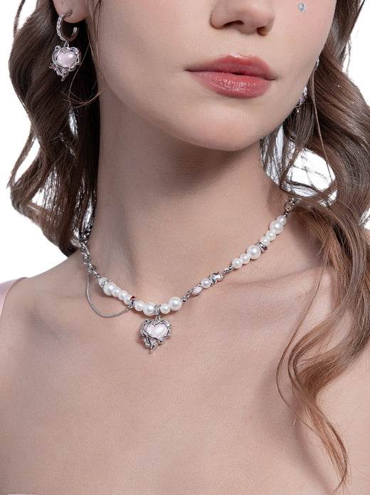 Pink heart-shaped bead necklace luxury women's couple high-end necklace - MOWTE