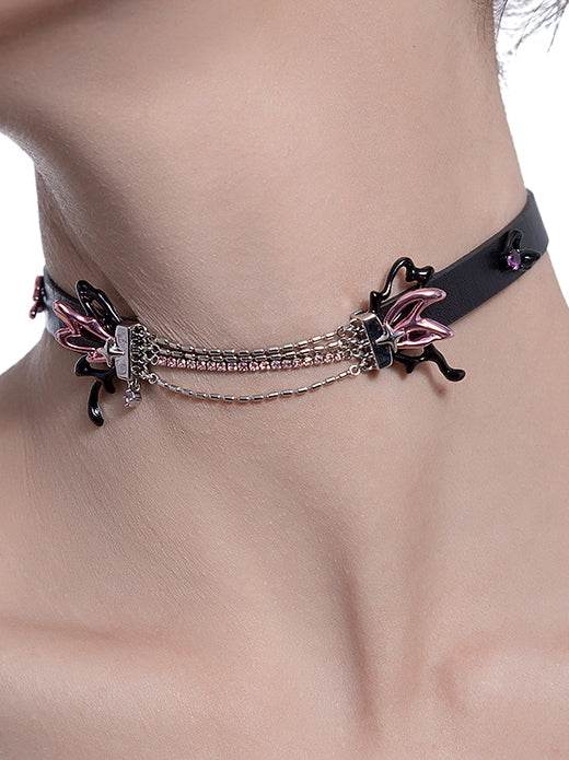 Sweet butterfly necklace cool PU necklace - MOWTE