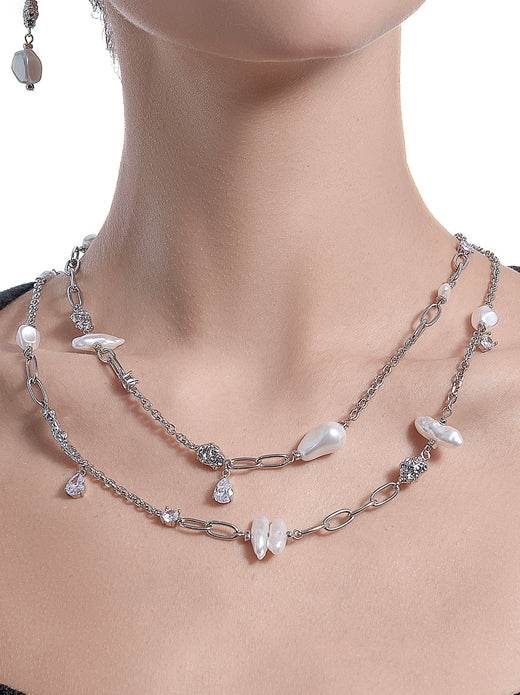 Retro Baroque Pearl Necklace Double layered High end Sweater Chain for Women - MOWTE