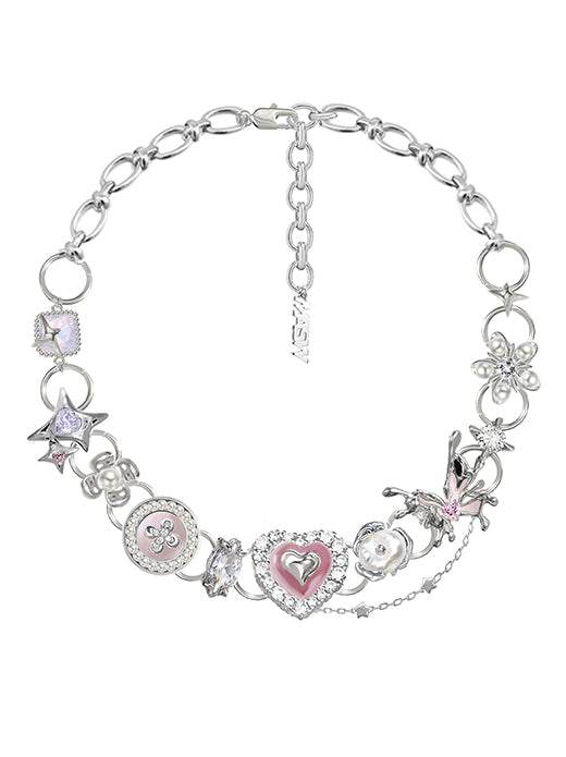 Retro pink heart-shaped sweet cool butterfly necklace - MOWTE