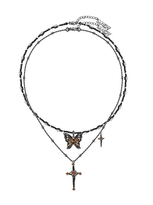 Sweet and cool brown butterfly necklace starry layered sweater chain - MOWTE