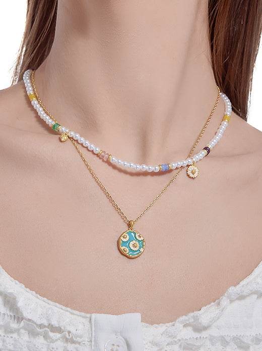 Secret Garden Luxury Daisy Contrast Necklace Pearl Clavicle Chain - MOWTE