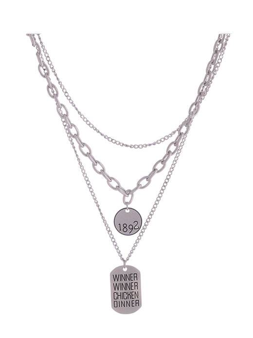 Sterling silver necklace popular hip-hop collarbone chain letter square plate double-layer stacking - MOWTE
