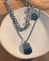 Sterling silver necklace popular hip-hop collarbone chain letter square plate double-layer stacking - MOWTE