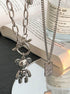 Pure silver necklace neutral new style popular hip-hop sweater chain teddy bear double-layer sweatshirt chain versatile trendy - MOWTE