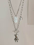 Pure silver necklace neutral new style popular hip-hop sweater chain teddy bear double-layer sweatshirt chain versatile trendy - MOWTE