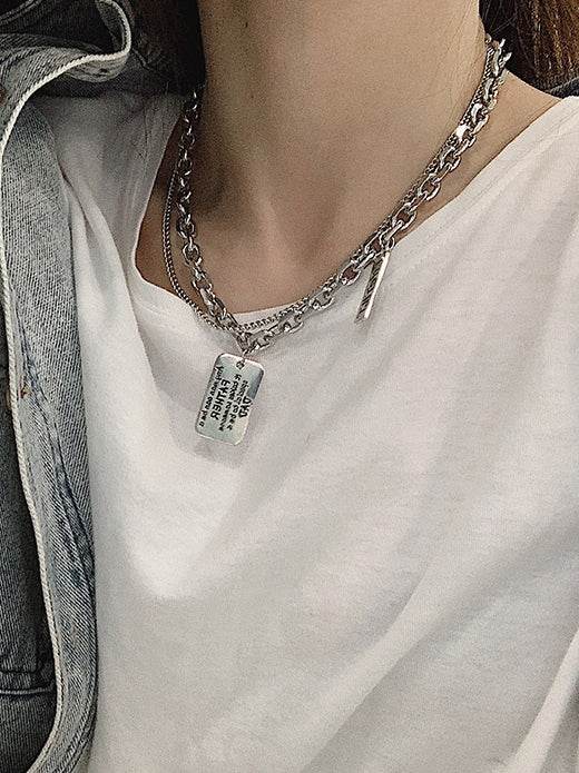 Neutral sterling silver necklace design with collarbone chain double layered - MOWTE