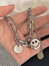 Neutral sterling silver necklace design double layered smiley face sweater chain - MOWTE
