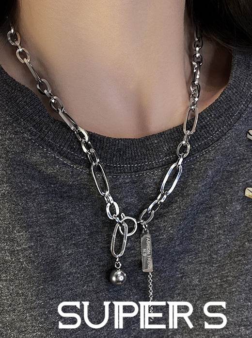 Pure silver necklace sweatshirt chain hip-hop cool style necklace versatile - MOWTE