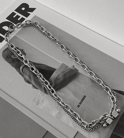 Pure silver necklace double layered chain personalized neckchain trend - MOWTE