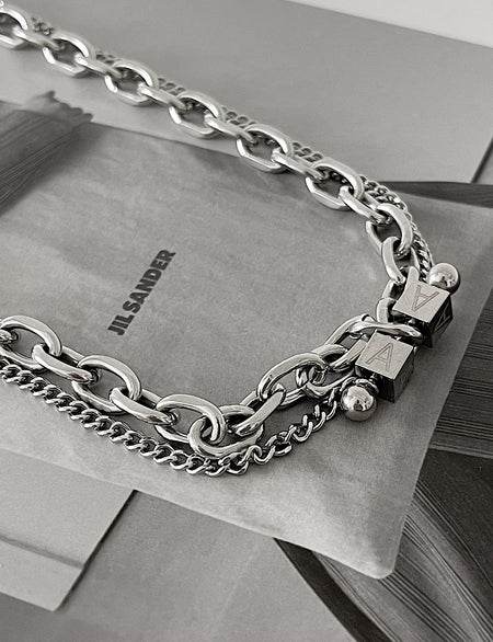 Pure silver necklace double layered chain personalized neckchain trend - MOWTE