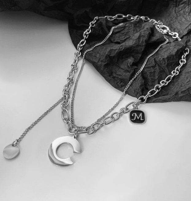 S925 sterling silver double layered letter necklace - MOWTE