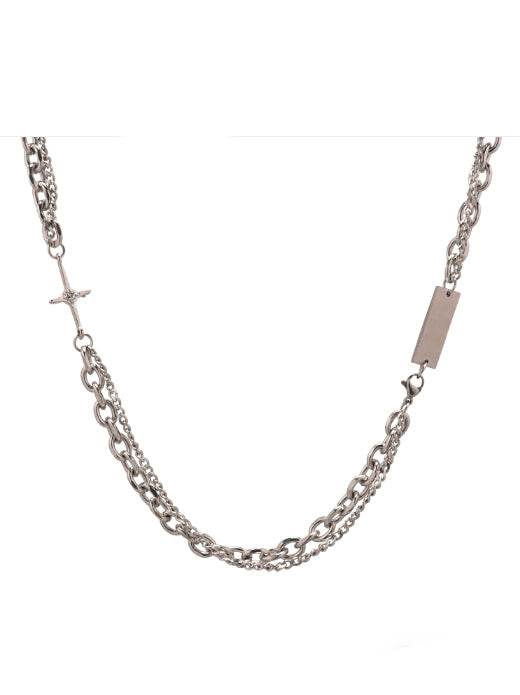 Pure silver necklace trendy cool style hoodie accessories cross star awning hip-hop sweater chain - MOWTE