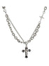 Pure silver cross necklace double-layer spliced zircon hip-hop sweater chain sweatshirt chain - MOWTE