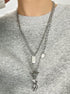Pure silver necklace neutral new style popular hip-hop sweater chain teddy bear double-layer sweatshirt chain versatile trendy - MOWTE
