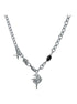 Pure silver necklace black gemstone star hip-hop street sweater chain - MOWTE