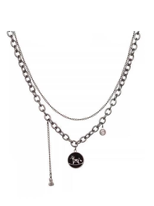 Sterling silver necklace double layered hip-hop collarbone chain accessory - MOWTE