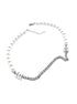 Pure silver letter splicing pearl necklace cool style collarbone chain versatile Baroque accessories - MOWTE