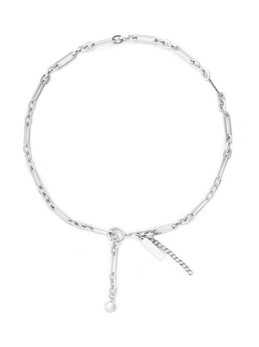 Pure silver paperclip necklace cool minimalist style collarbone chain street trendy hip-hop round bead tassel pendant - MOWTE