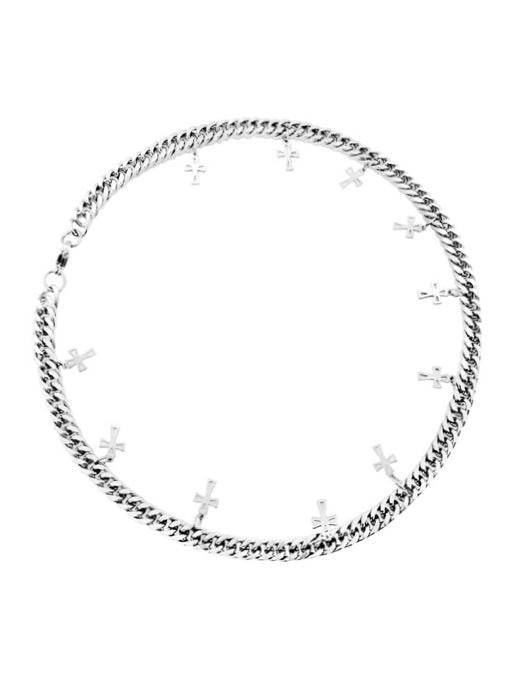 Pure silver Cuban necklace short collarbone chain trendy hip-hop cross pendant - MOWTE