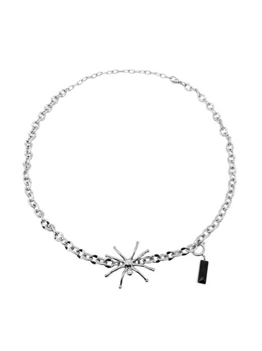 Pure silver spider splicing black diamond collarbone chain personalized versatile pendant - MOWTE