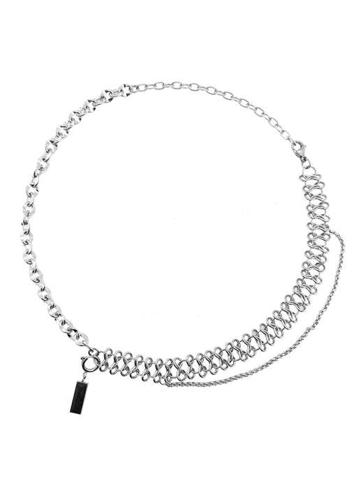 Pure silver double-layer black diamond splicing necklace hip-hop temperament couple pendant - MOWTE