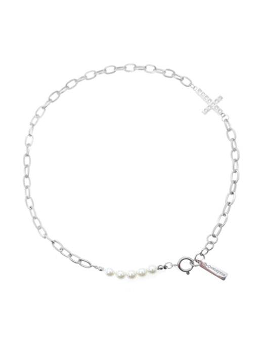 Pure silver cross necklace cold style splicing pearls personalized couple pendant - MOWTE
