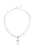 Sterling Silver Diamond Cross Necklace Street Versatile Splicing Pearl Fashion Pendant - MOWTE